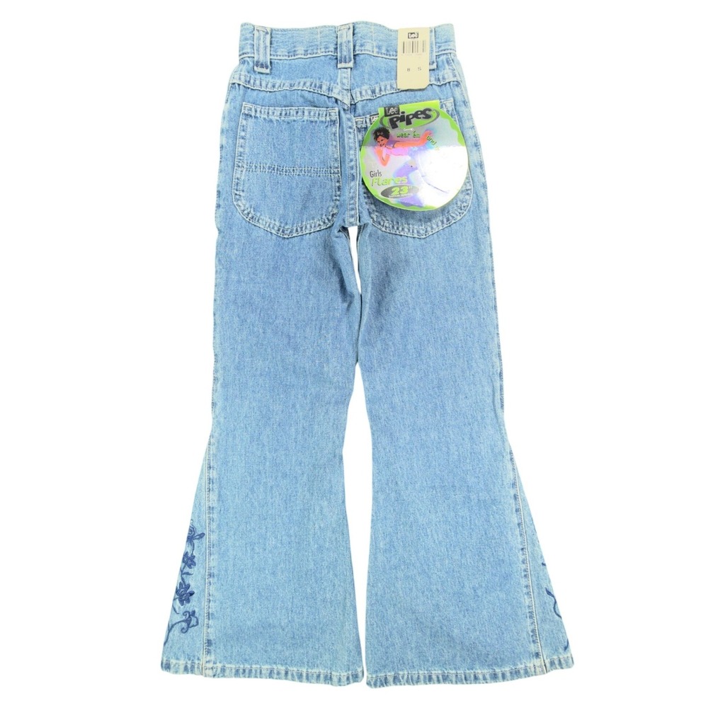 Lee Pipes Vintage 90s Flare Jeans Girls 8 S Blue Cotton NWT Deadstock C645